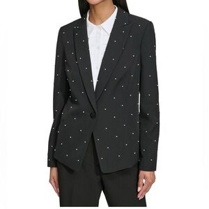 NWT Karl Lagerfeld Paris Pearl Embellished Black Blazer Single Button 14